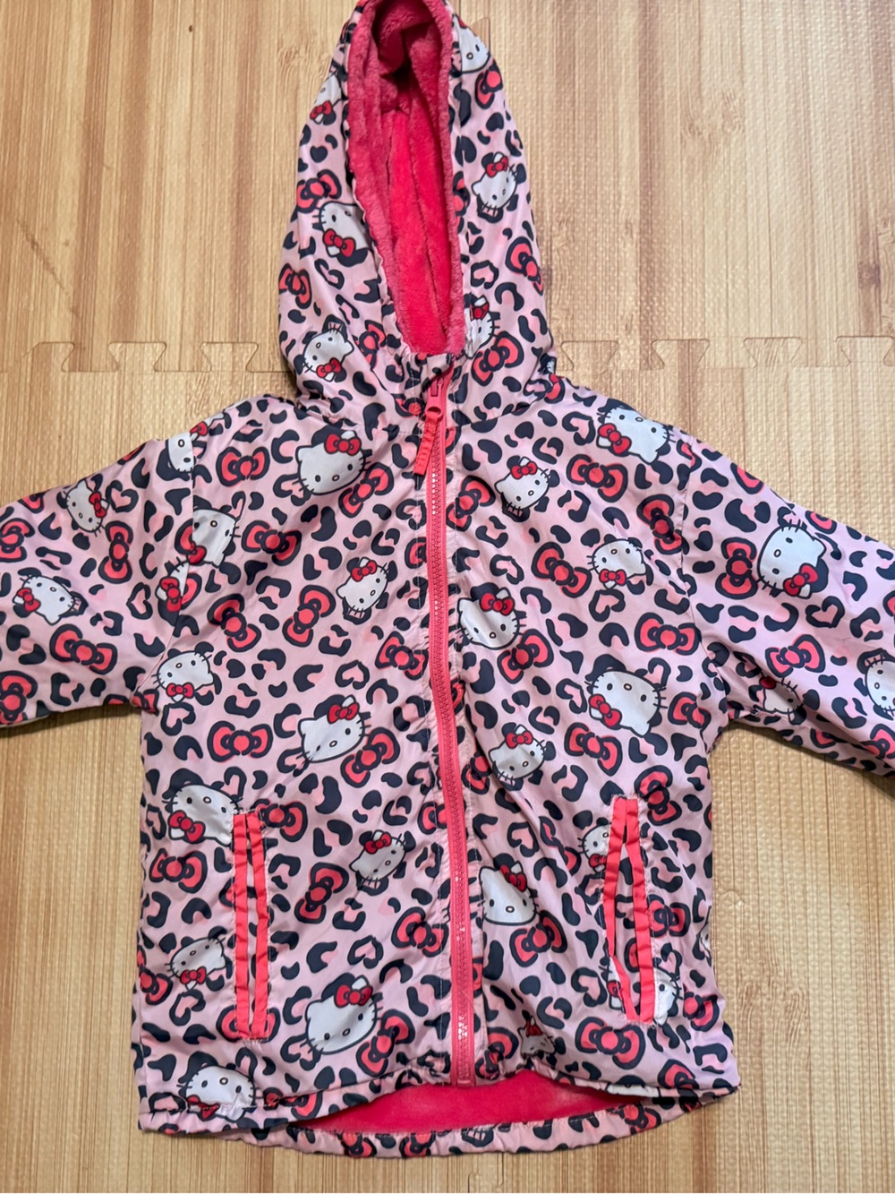 New Hello Kitty Fleece Lined Pink Cheetah Animal Print Zip Jacket Size 6X